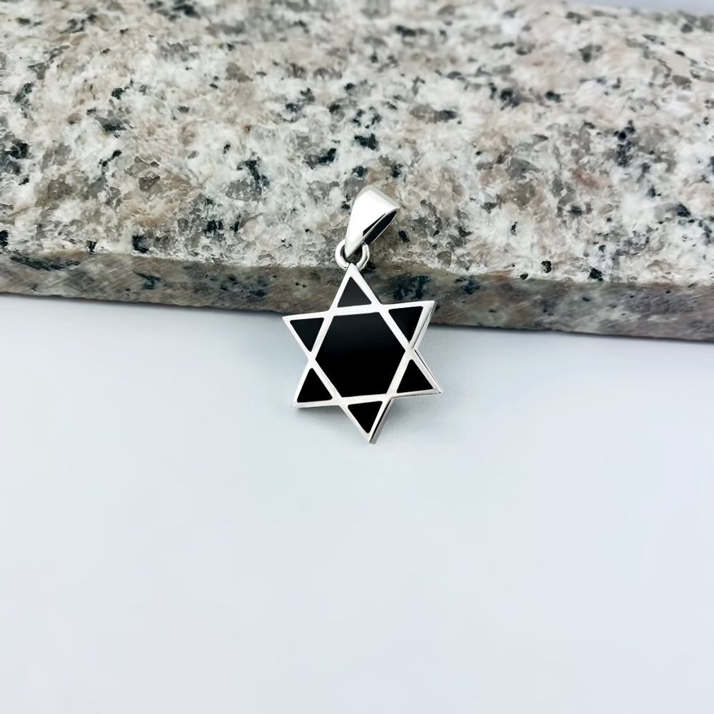 Black Onyx Star of David Silver Pendant