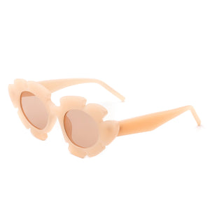 Pixielan - Irregular Round Cut-Out Cat Eye Flower Design Fashion Sunglasses