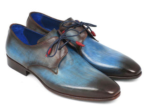 Paul Parkman Chaussures Derby bleues et marron peintes à la main (ID#326-BLUBRW)