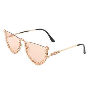 Florinda - Women Half Frame Rhinestone Round Fashion Sunglasses