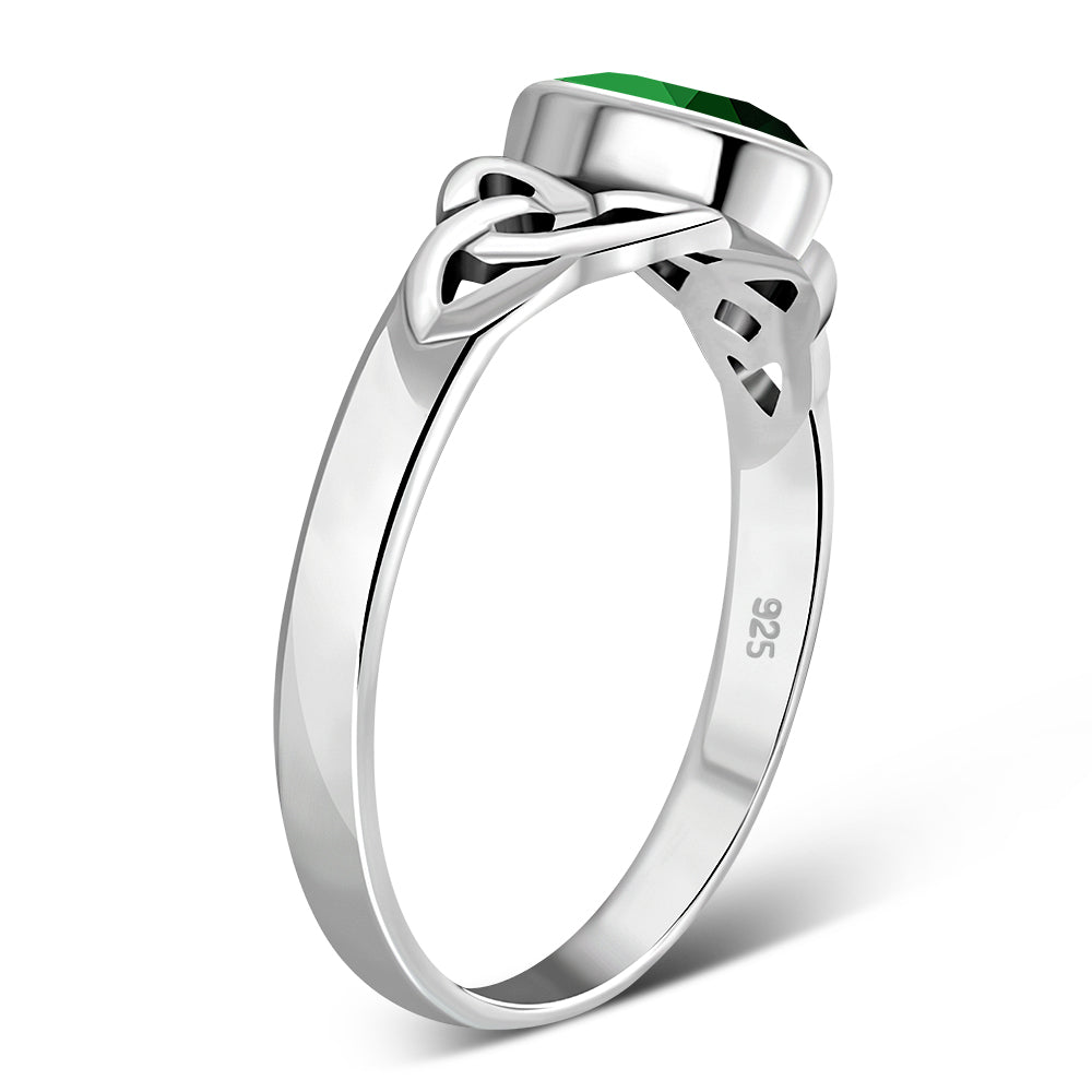 Silver Celtic Ring Set W/ Green CZ