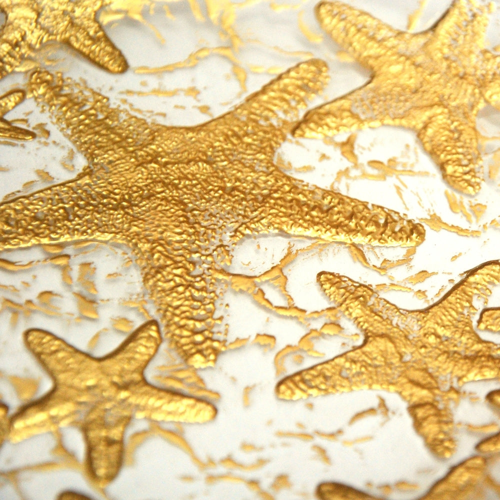 Set/4 SEA STAR DESSERT PLATES MIRROR GOLD