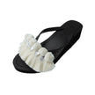 White Pom Pom Fringe - Women's Mid Wedge Flip Flops