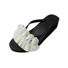 White Pom Pom Fringe - Women's Mid Wedge Flip Flops