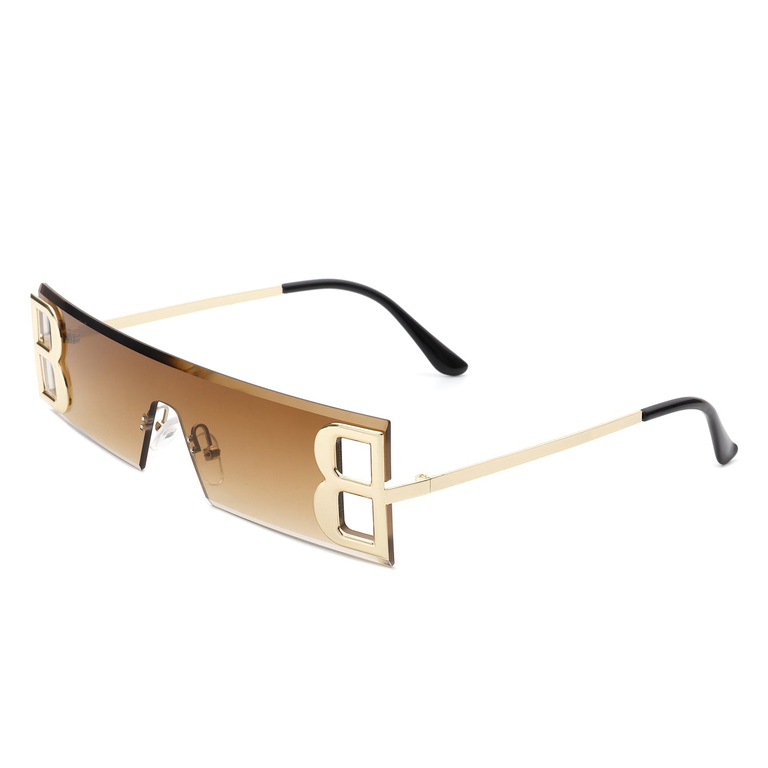 Rainbowx - Rimless Rectangle Flat Top Tinted Fashion Sunglasses