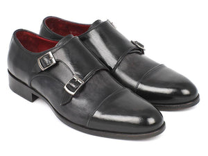 Paul Parkman Double Monkstraps Cap-Toe pour hommes Gris et noir (ID#0457-GRY)