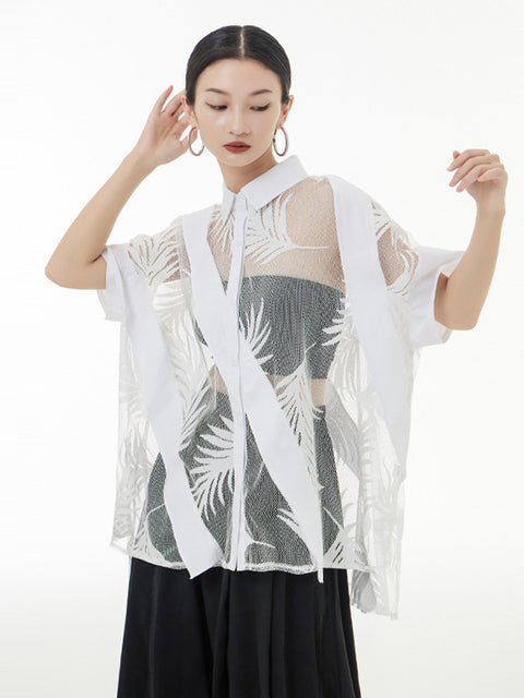 Hayato Sheer Leaf Blouse - White