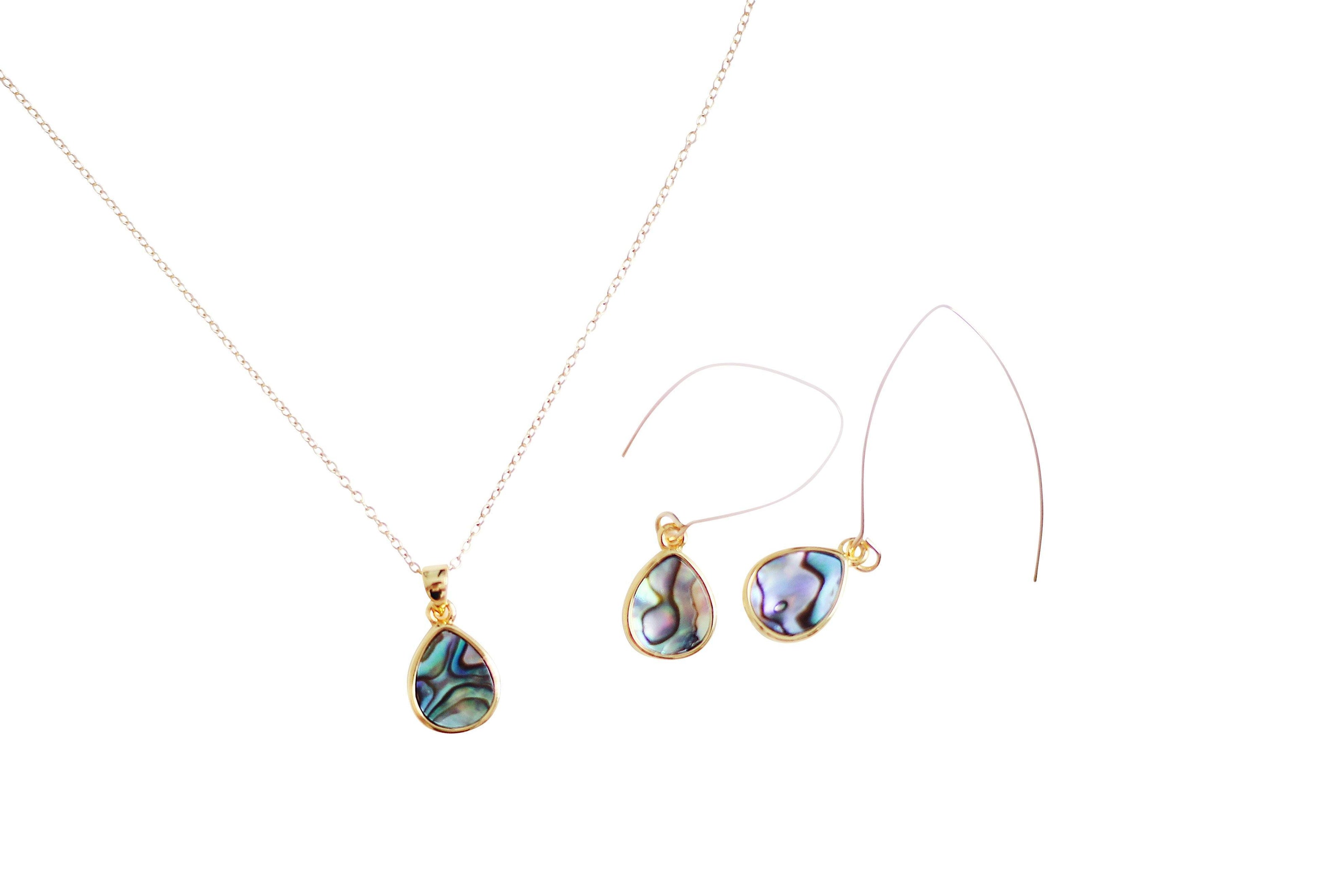 Abalone Teardrop Marquise Earrings in Gold