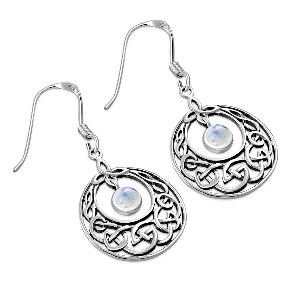 Boucles d'oreilles en argent avec nœud celtique en pierre de lune arc-en-ciel