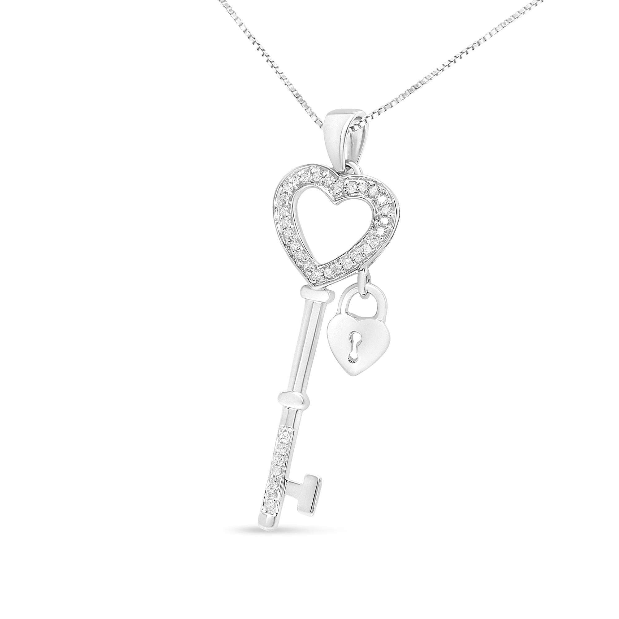 .925 Sterling Silver 1/4 Cttw Diamond Lock & Key Heart 18