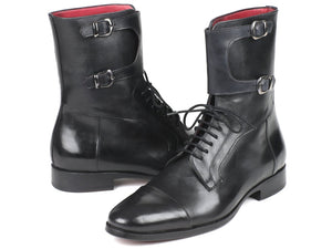 Paul Parkman Bottes hautes pour hommes en cuir de veau noir (ID#F555-BLK)