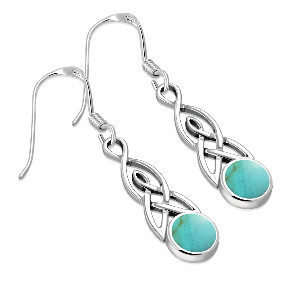 Boucles d'oreilles en argent avec nœud de trinité celtique turquoise