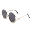 Gloriana - Women Circle Half Frame Oversize Rhinestone Fashion Round Sunglasses