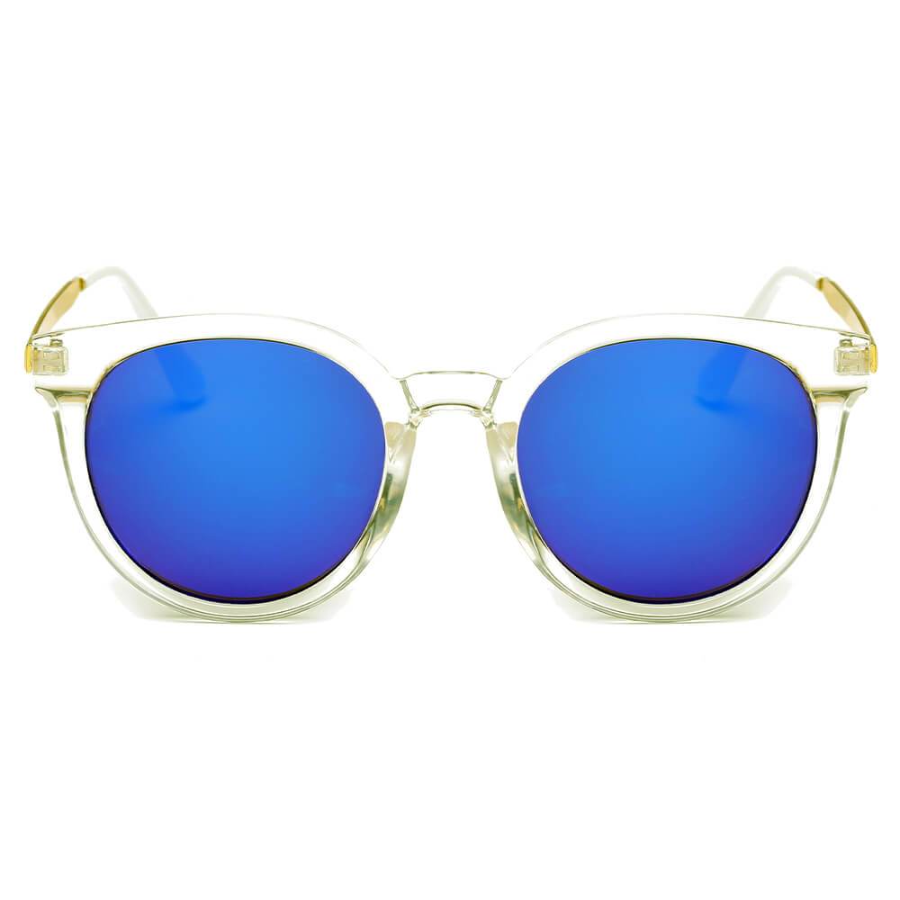 FINDLAY | Women's Retro Mirrored Lens Horned Rim Round Sunglasses