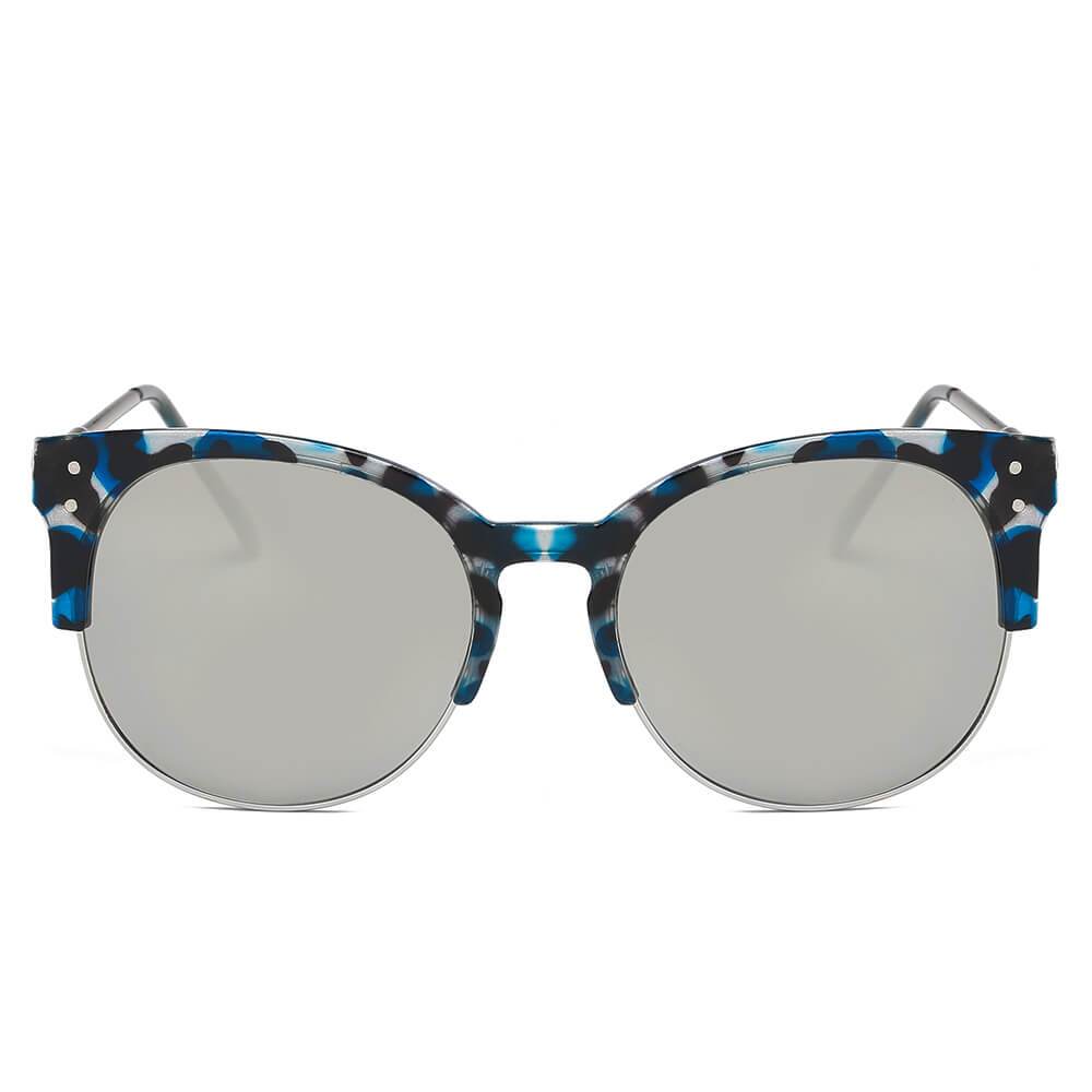 ABANDA |  Round Mirrored Flat Lens Half Frame Sunglasses Circle