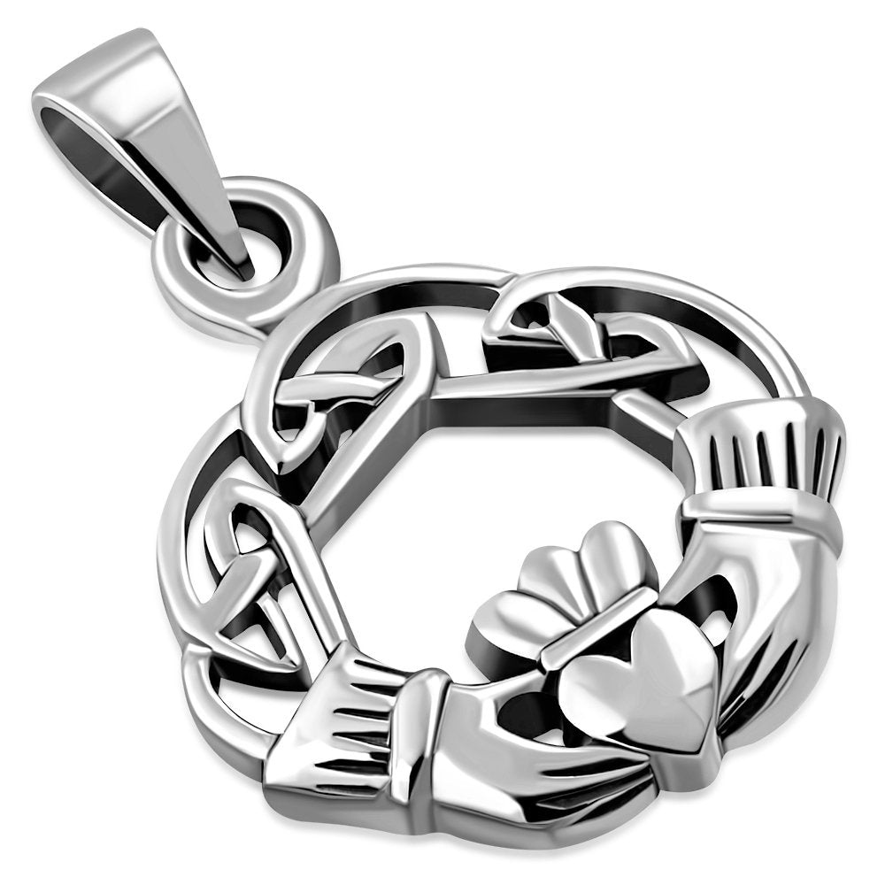 Pendentif en argent à nœud celtique Claddagh