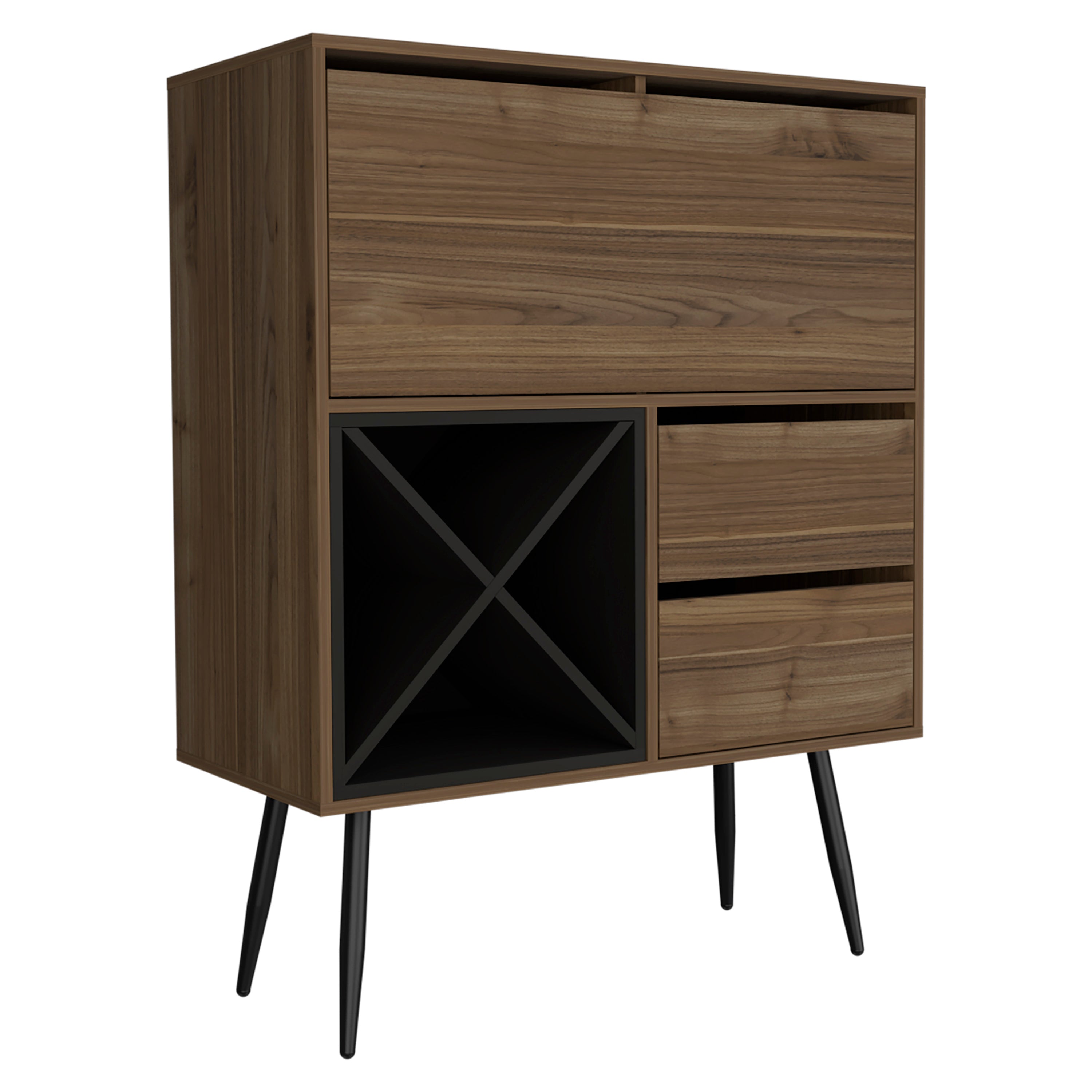 Bar Octupos, One Cabinet, Two Drawers - Mahogany / Black