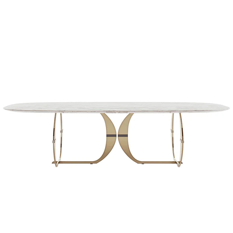 Italian Gold Modern Marble and Stainless Steel Table 6 Chairs