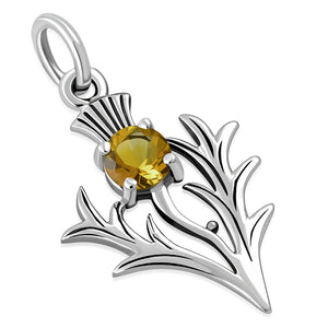 Tiny Silver Scottish Thistle Pendant Set W/ Citrine