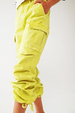 Cargo Pants With Tassel Ends in Lime