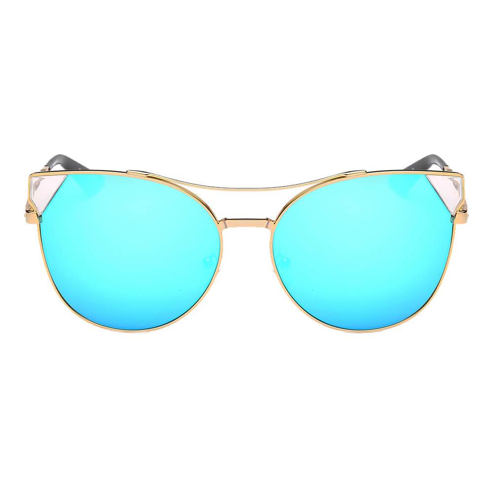 Aspen - Women Trendy Mirrored Lens Cat Eye Sunglasses