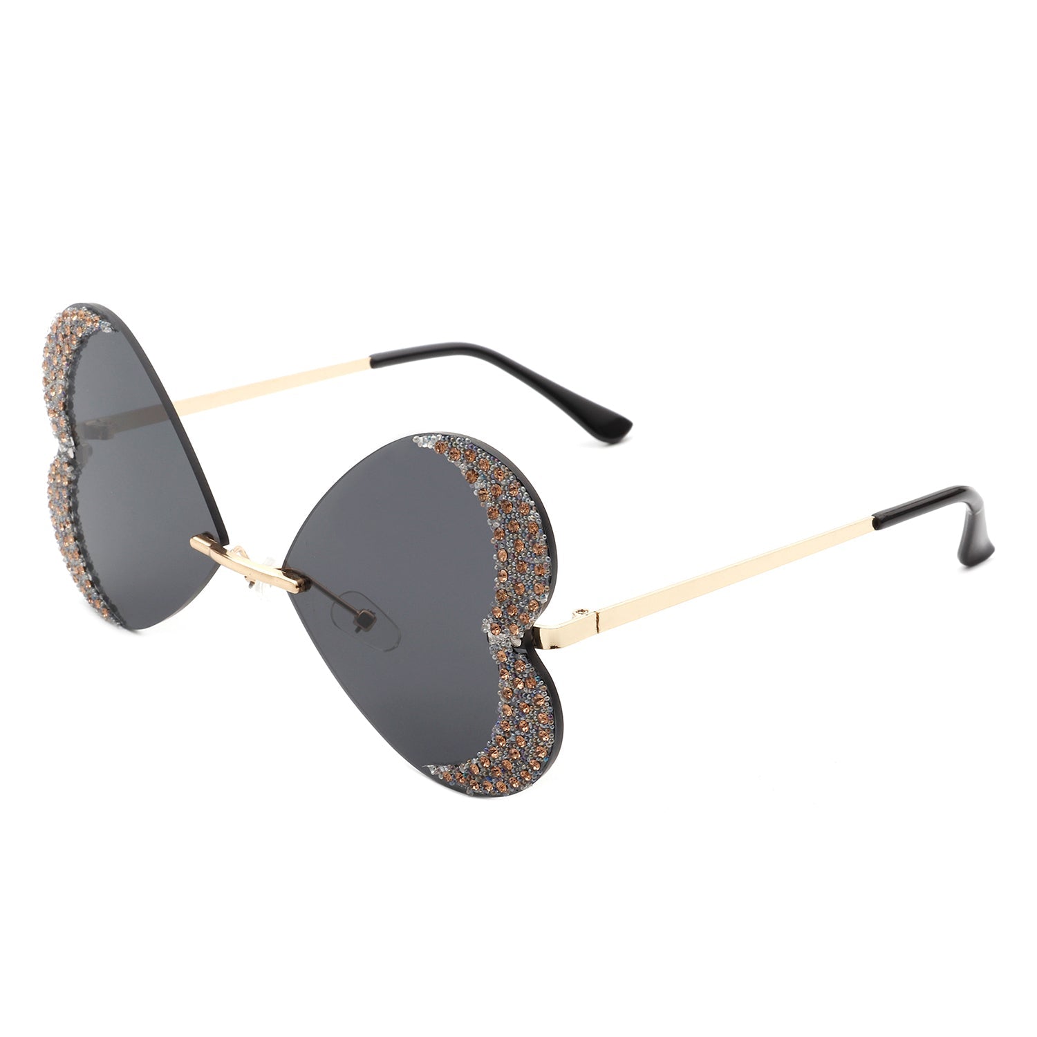 Quixotia - Rimless Butterfly Heart Shape Tinted Fashion Women Sunglasses