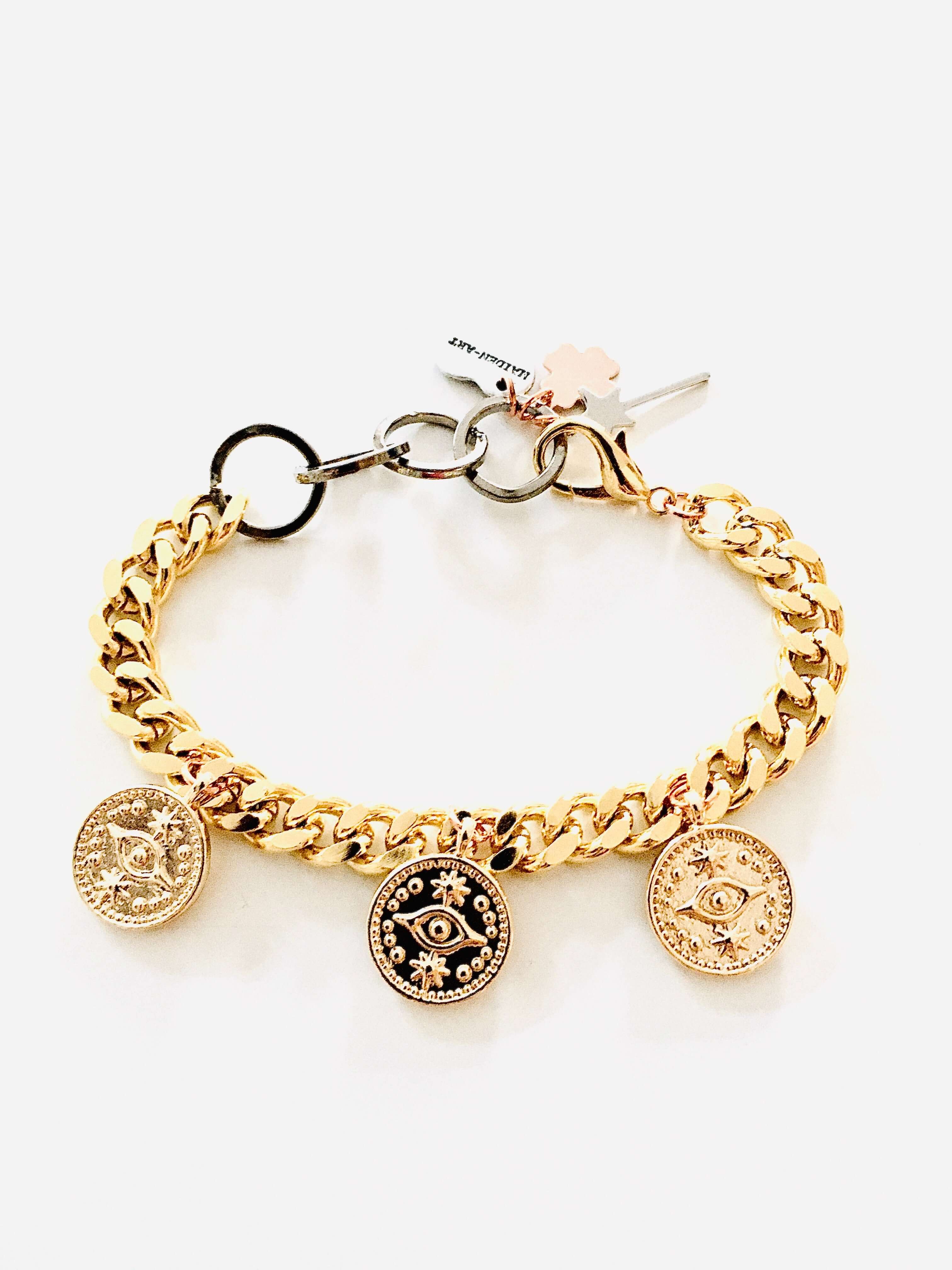 Evil Eye Coins Bracelet in Gold or Silver.