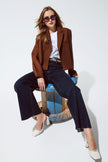 Oversized Cropped Blazer Vichy Design and Metallic Details in Brown