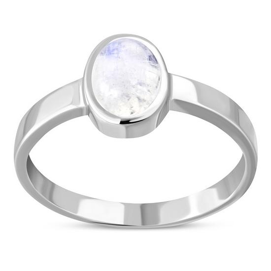 Simple Silver Rainbow Moonstone Ring