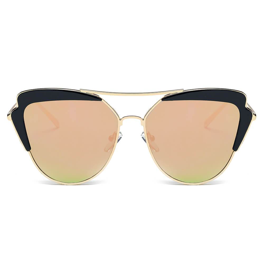 Galveston - Women's Brow Bar Mirrored Lens Cat Eye Sunglasses