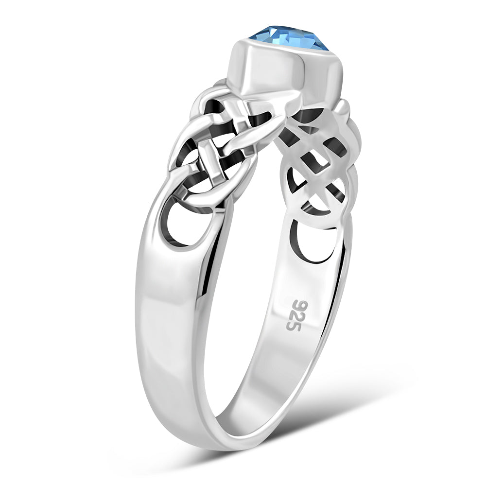 Marquise Cut Blue Topaz CZ Celtic Silver Ring