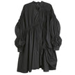 Robe chemise plissée à manches longues Hotaru - Noir