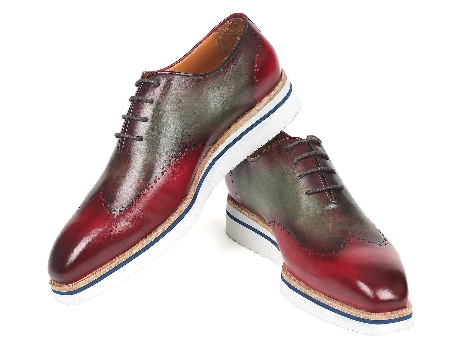 Paul Parkman Oxfords Smart Casual Wingtip pour hommes Bordeaux et vert