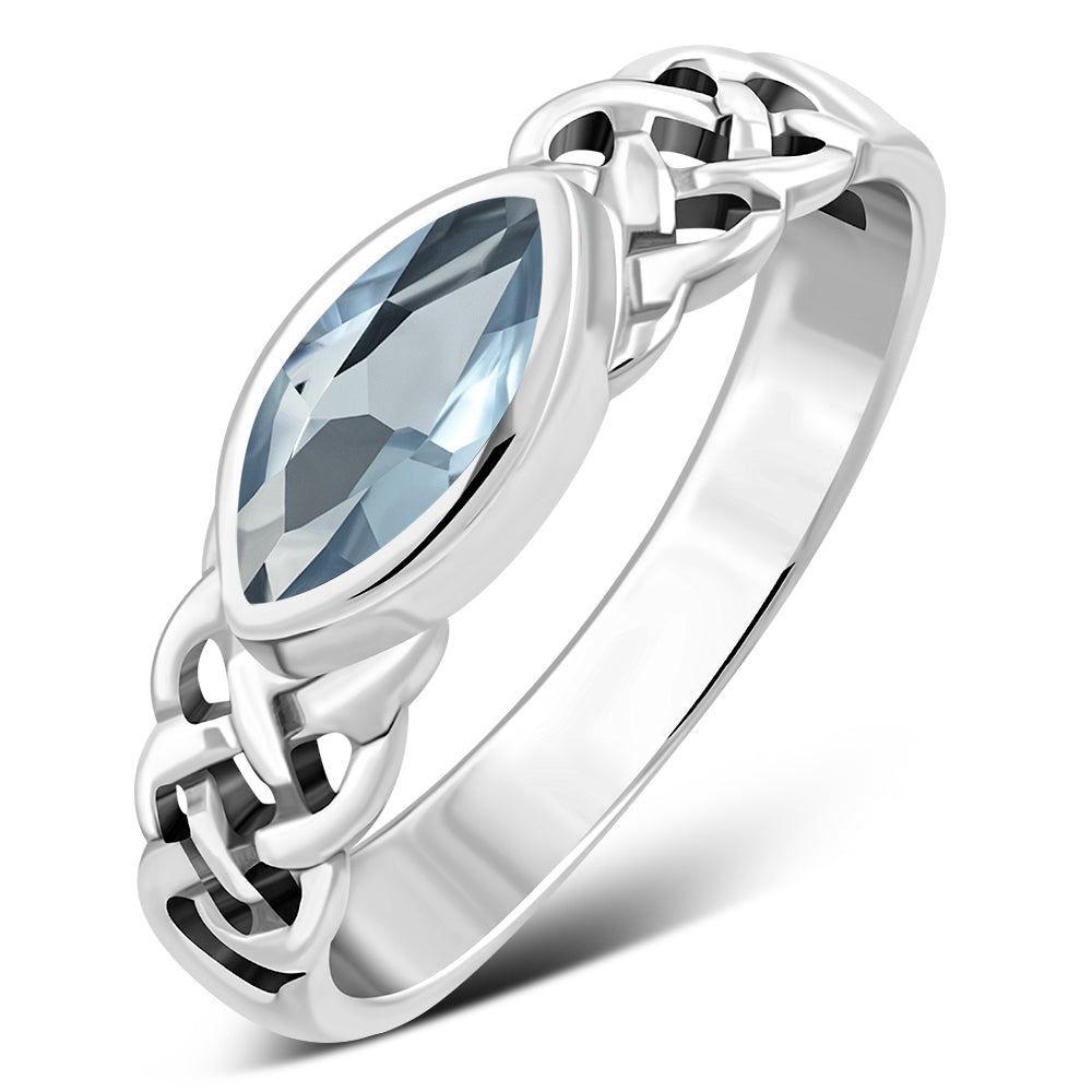 Bague en argent celtique CZ avec topaze bleue taille marquise