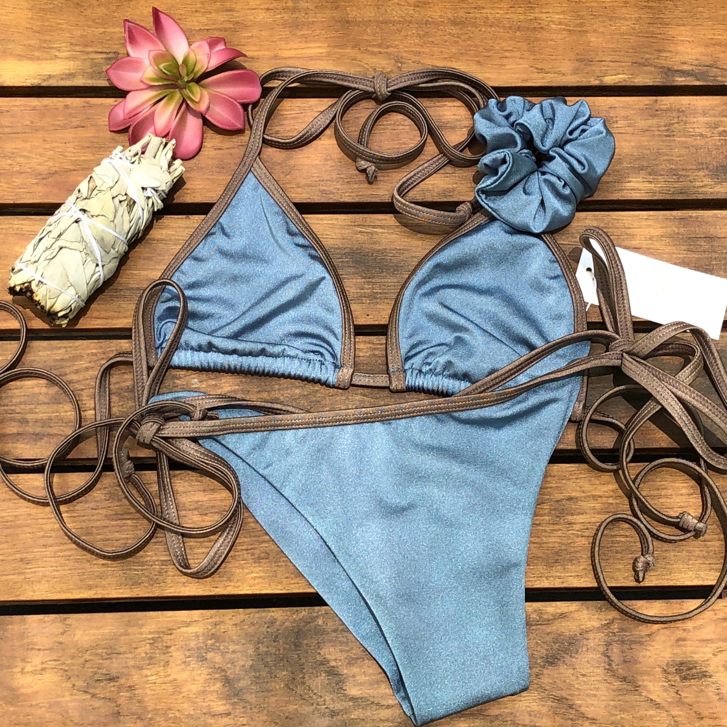 The Lola String Bikini Top in Smokey Blue