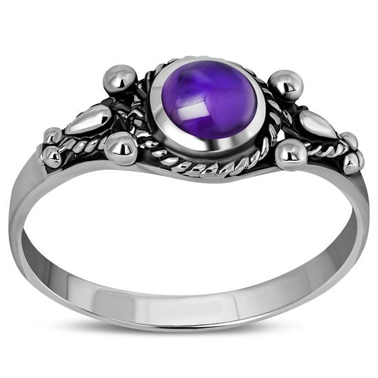 Tibetan Style Amethyst Stone Silver Ring