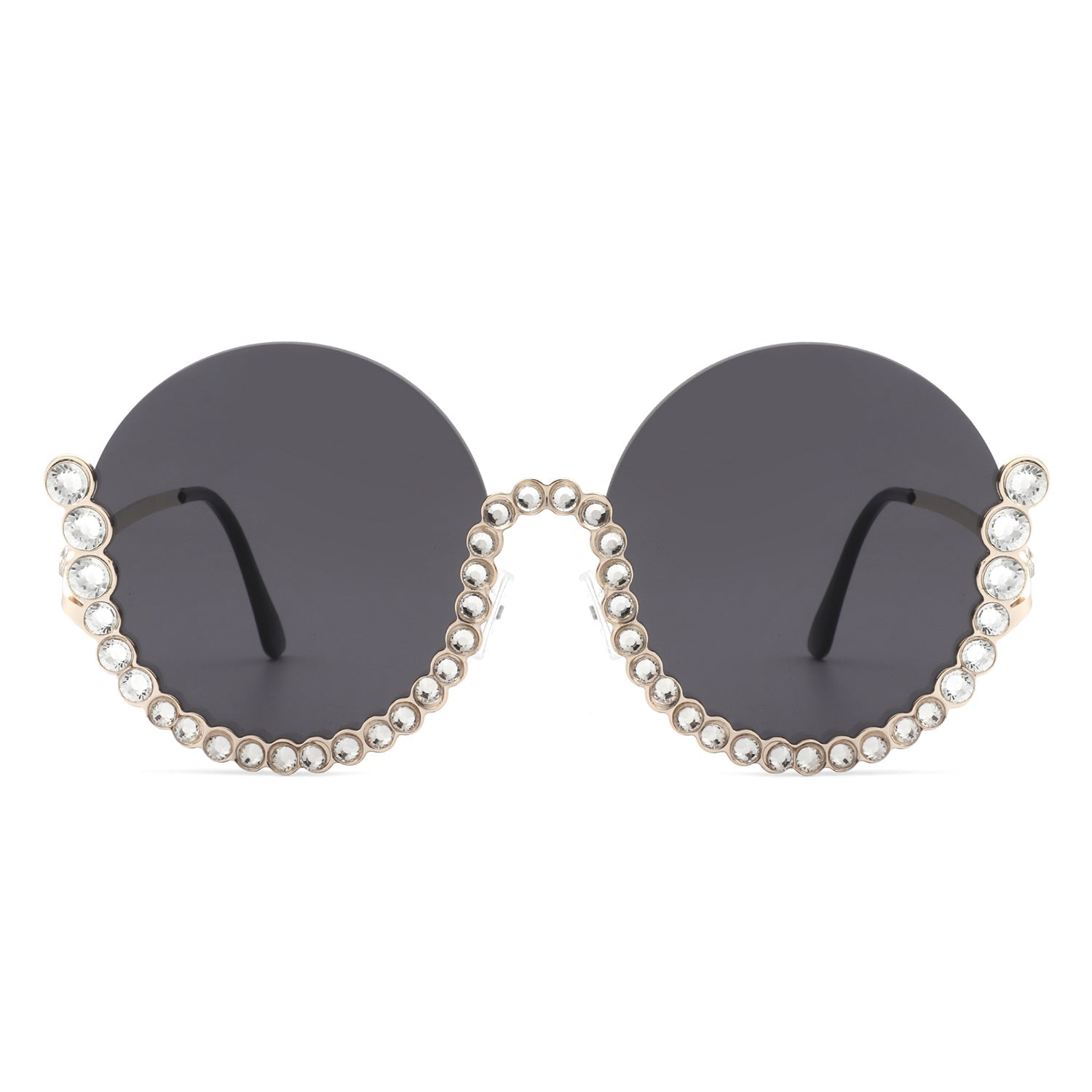 Gloriana - Women Circle Half Frame Oversize Rhinestone Fashion Round Sunglasses