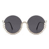 Gloriana - Women Circle Half Frame Oversize Rhinestone Fashion Round Sunglasses