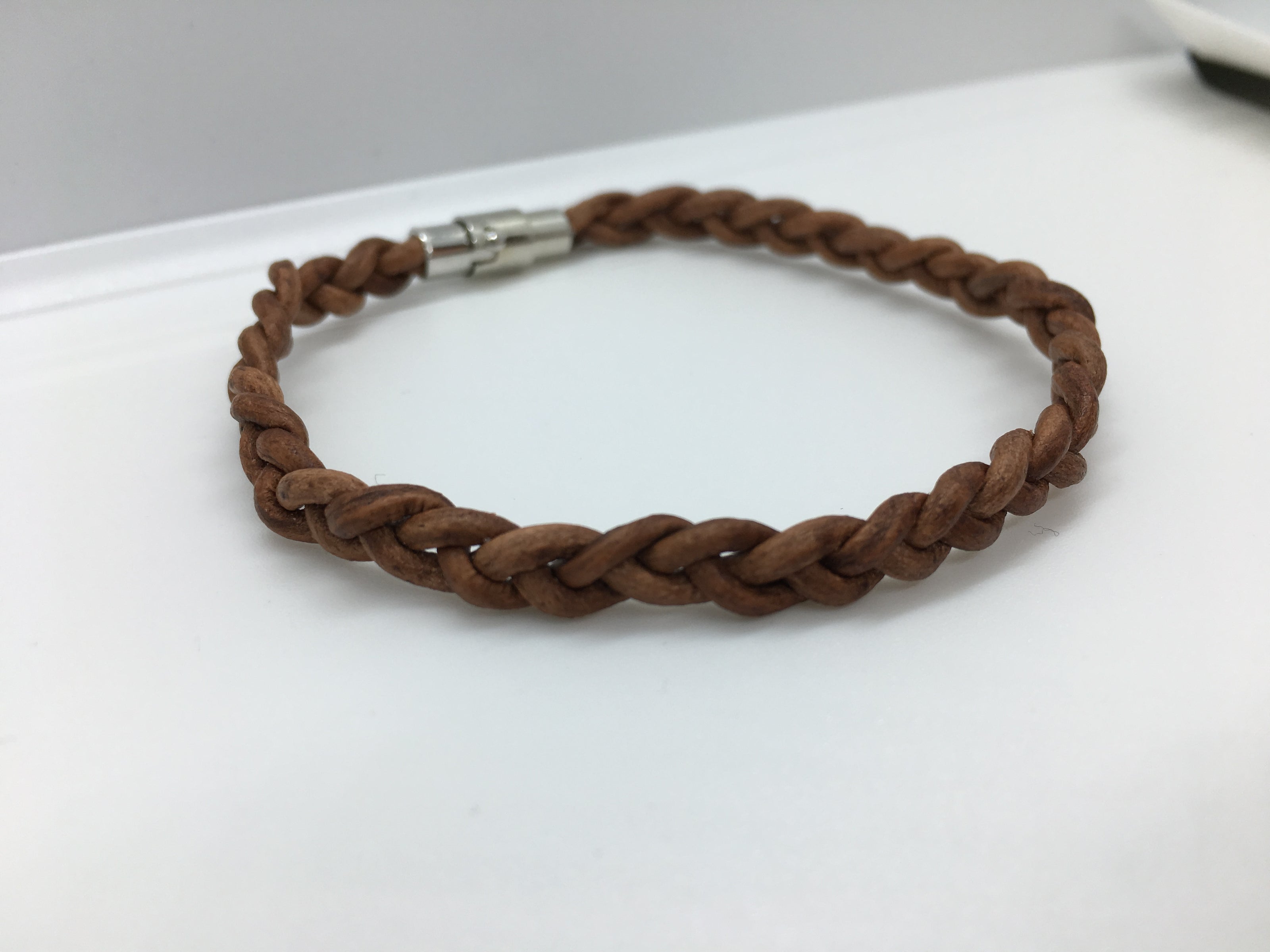 Brown Thin Braided Leather Bracelet