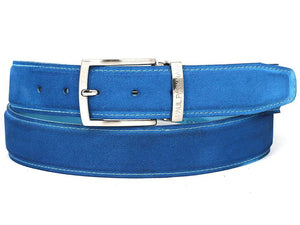 PAUL PARKMAN Ceinture en daim bleu pour hommes (ID#B06-BLU)