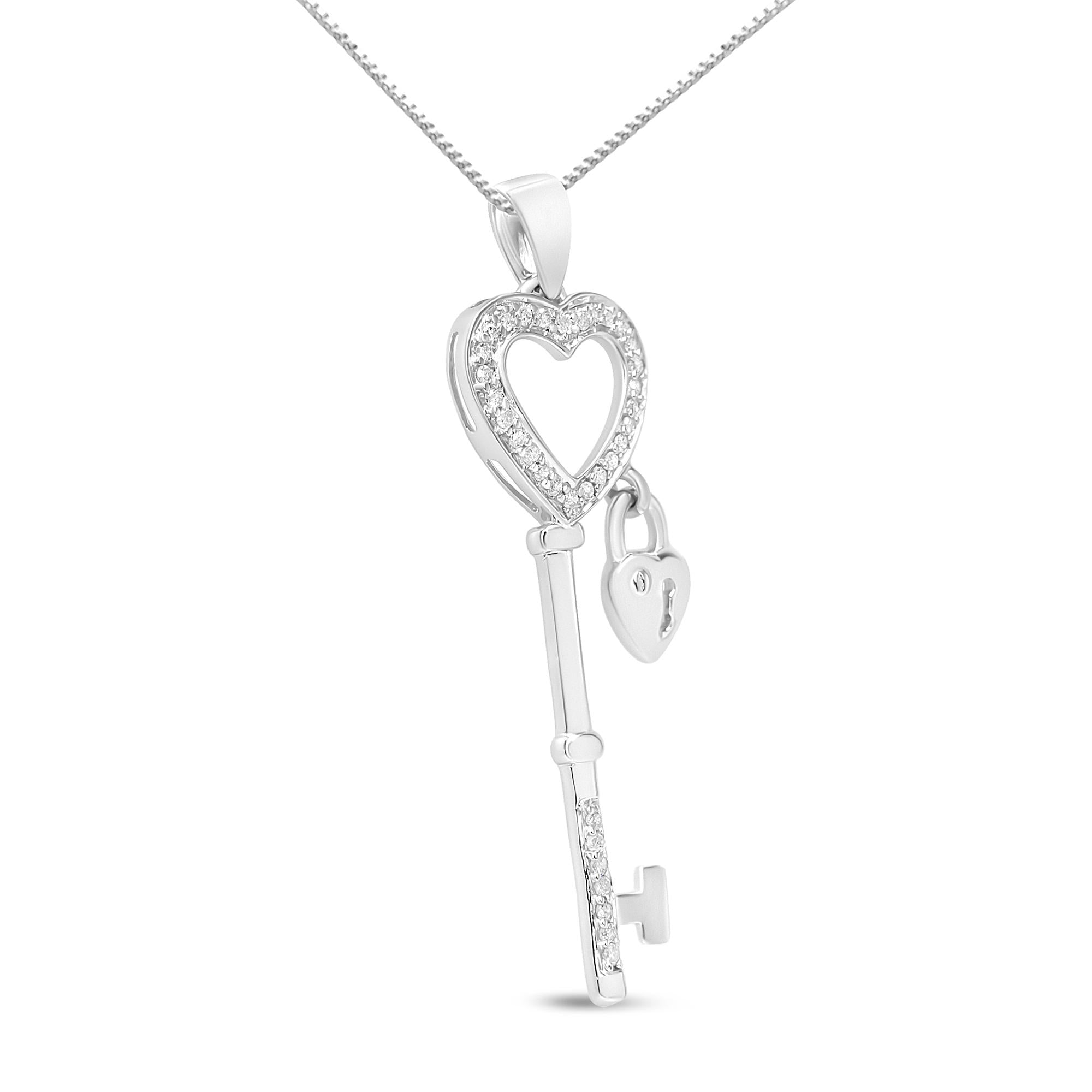 .925 Sterling Silver 1/4 Cttw Diamond Lock & Key Heart 18