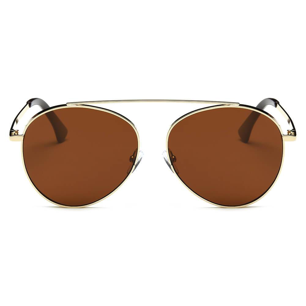 Bethel - Retro Mirrored Lens Teardrop Aviator Sunglasses