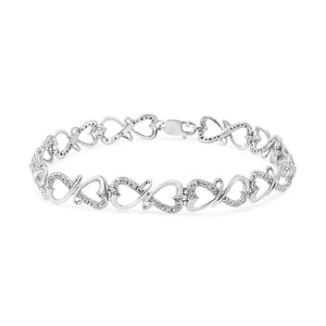 .925 Sterling Silver 1/3 Cttw Round-Cut Diamond Double Heart Infinity Bracelet