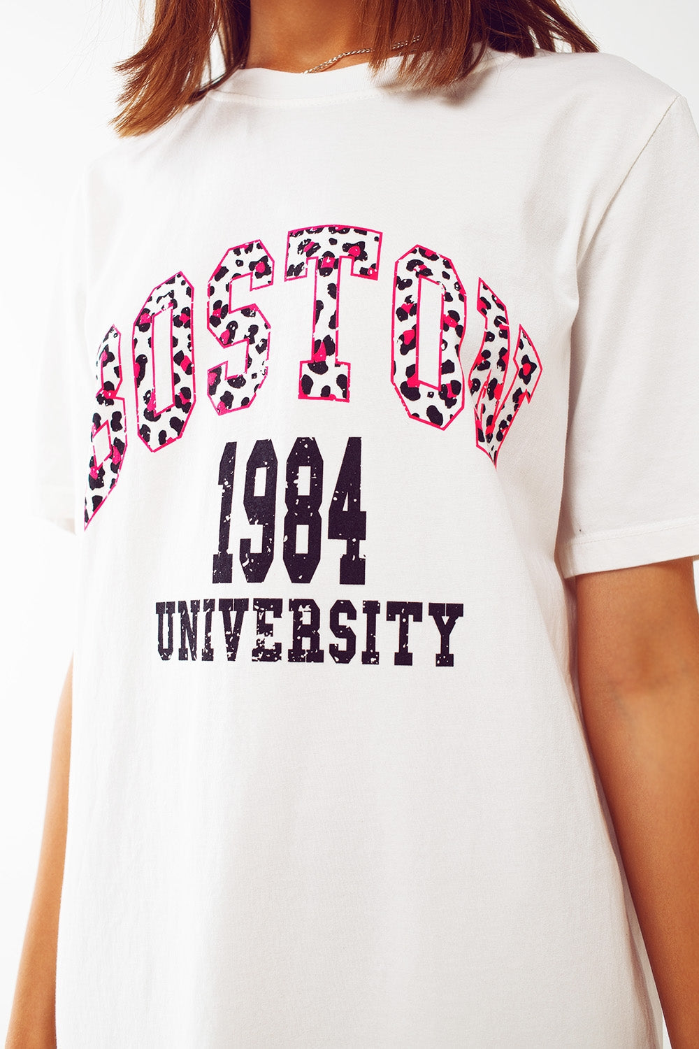 Robe t-shirt mi-longue blanche Boston 1984 University