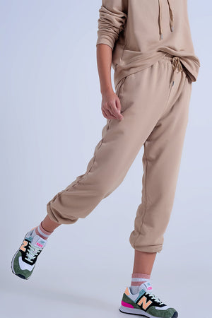 Pantalon de jogging à taille réglable en beige