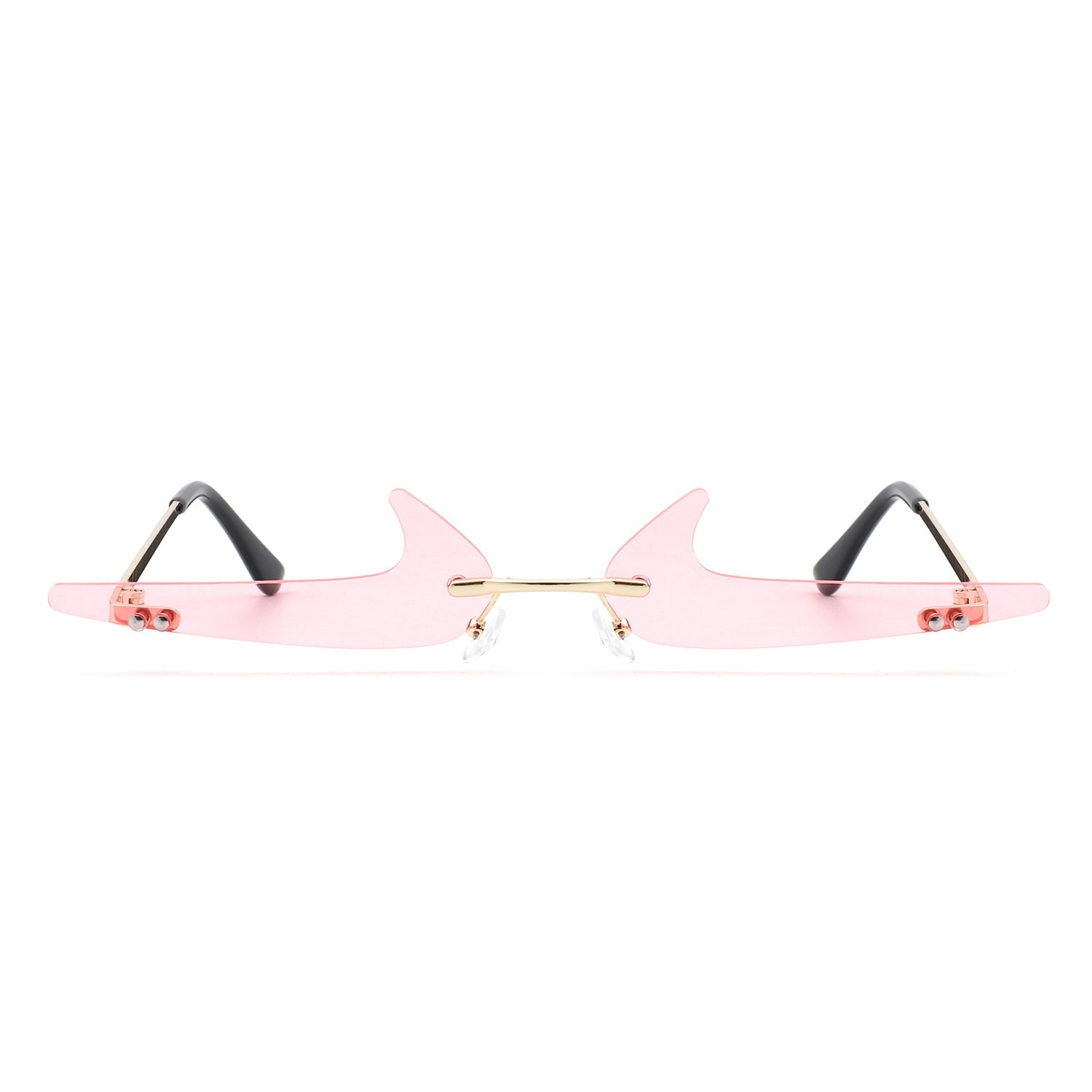 Amberlyn - Rimless Decorative Narrow Tinted Checkmark Shape Slim Glasses