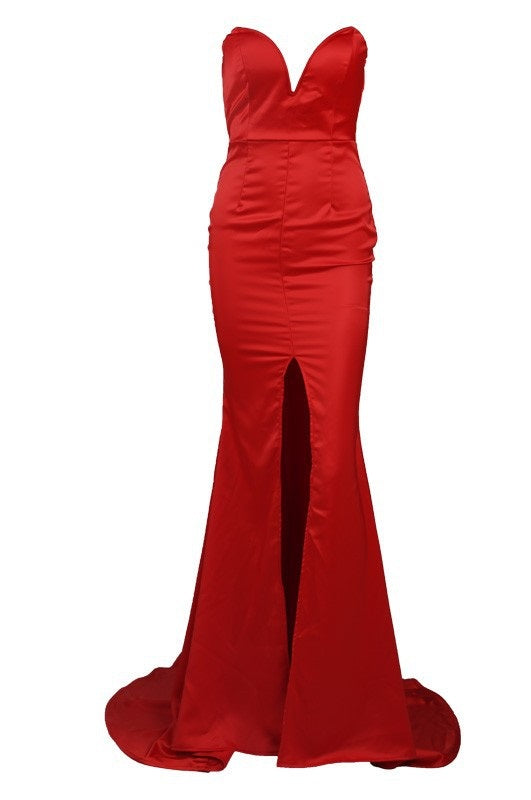 Strapless Red Evening Gown