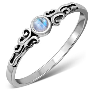 Bague en argent sterling avec pierre de lune arc-en-ciel