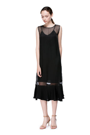 Black Round Neck Flounced Dress