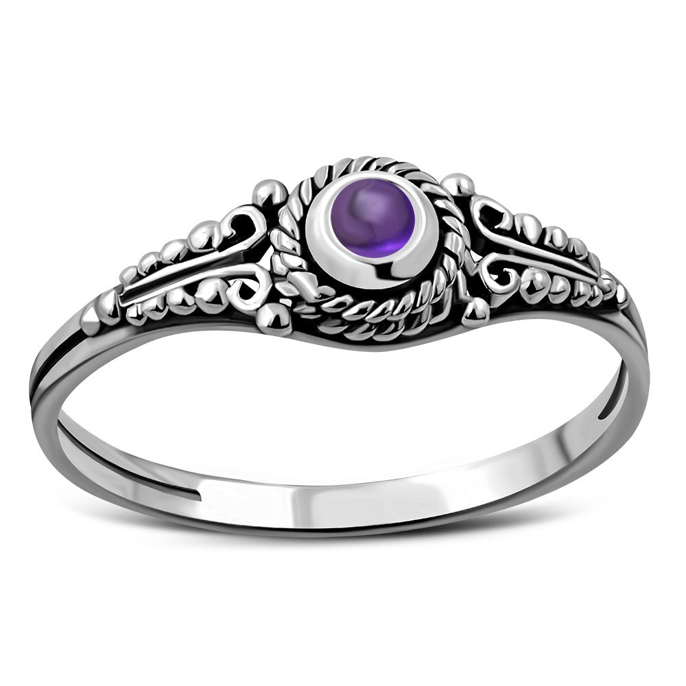 Ethnic Style Amethyst Stone Silver Ring